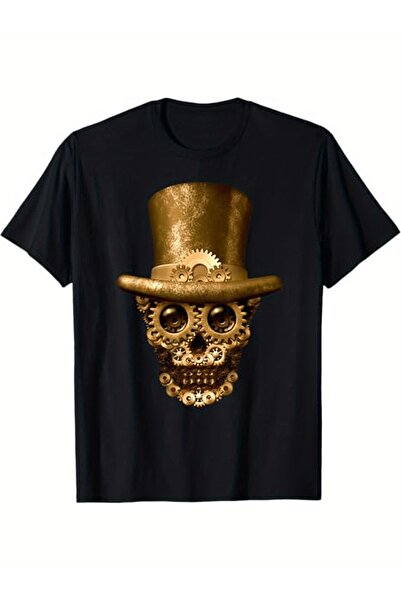 BASEPULSE تي شيرت Mn'S Stampunk Skull Gars |   قبعة ذهبية بتصميم مستوحى من ال...