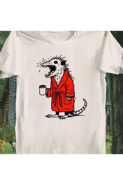 2mcup Funny Screaming Opossum in Red Robe with Mug T-Shirt Hilarious Morning ...