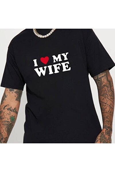 212Wear تي شيرت رجالي كاجوال بأكمام قصيرة مقاس كبير مع طباعة حروف "I my wife"