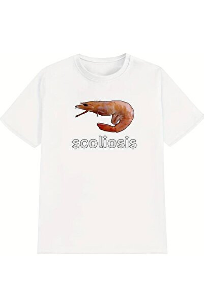 2mcup Shrimp print T-shirt on black background, summer, versatile, sporty, tr...