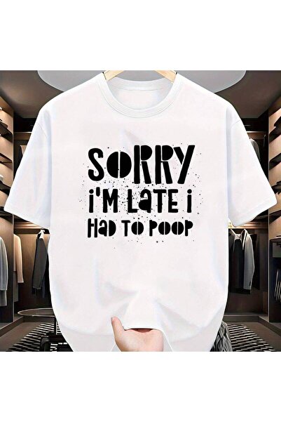 12 Teknoloji Men's & 's Funny Poop Joke T-Shirt "Sorry I'm Late I Had to Poop...