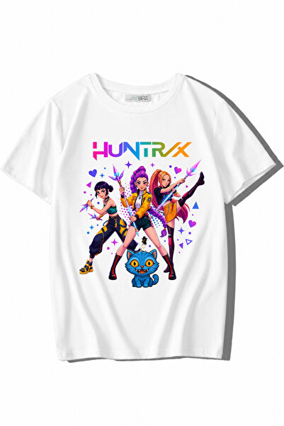 BRZ KIDS تي شيرت HUNTR/X للأطفال من الجنسين باللون الأبيض