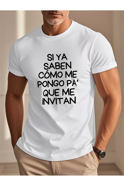 LİNA06 قميص رجالي أسود بتصميم عصري وطباعة 'Si Ya Saben Como Me Pongo Pa Invit...