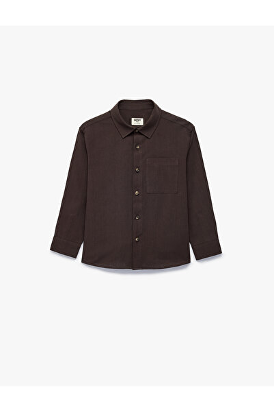 Koton Cotton Single Pocket Long Sleeve Classic Collar Basic Shirt