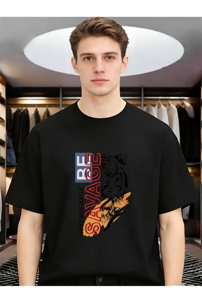 BASEPULSE Savage Tiger Graphic Men Round Neck Short Sleeve Tops Funny Unique ...