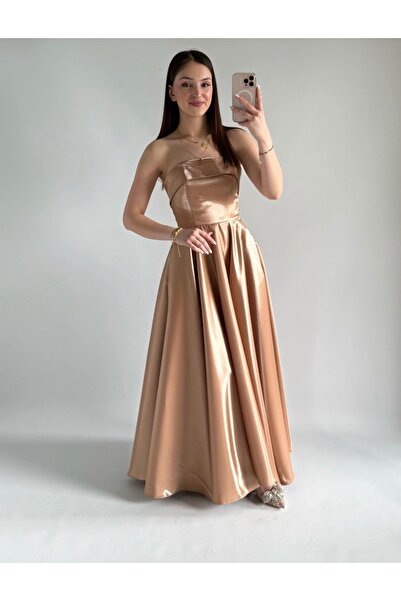 ayşenur Dinçer butik Cindirella Abiye Sütlü Kahverengi