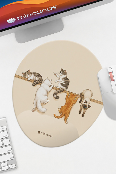Mincanas Cute Cat Illustrated Oval Mouse Pad with Wrist Support