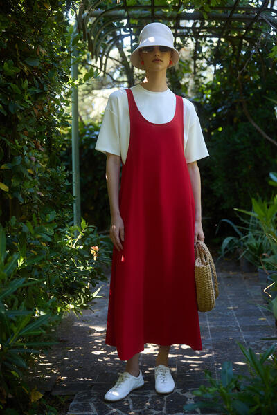 Touché Privé Askili Maxi Jile Dress and Basic T-Shirt 2-Piece Set
