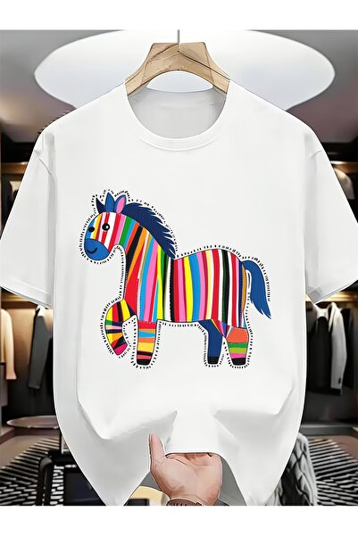 BASEPULSE Vibrant Rainbow Striped Horse Funny Unique Men Spring Summer Tees P...