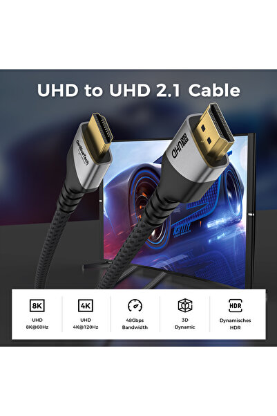HDMI 2.1 Kablo 48Gbps 8K 60Hz 4K 144Hz HDR 1 Metre