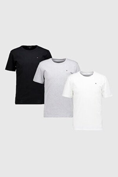 Tommy Hilfiger Set de tricouri din bumbac cu model simplu - 3 piese, Alb, Neg...