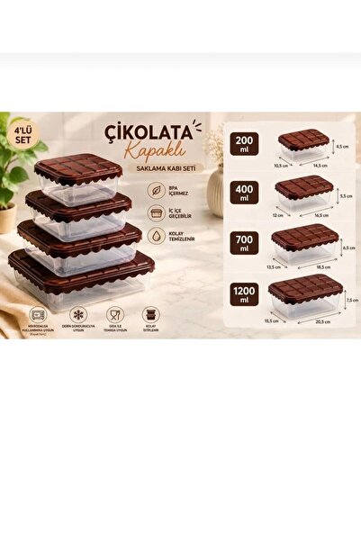 Çikolata Temalı 4'lü Saklama Kabı - Çok Amaçlı Saklama Kabı