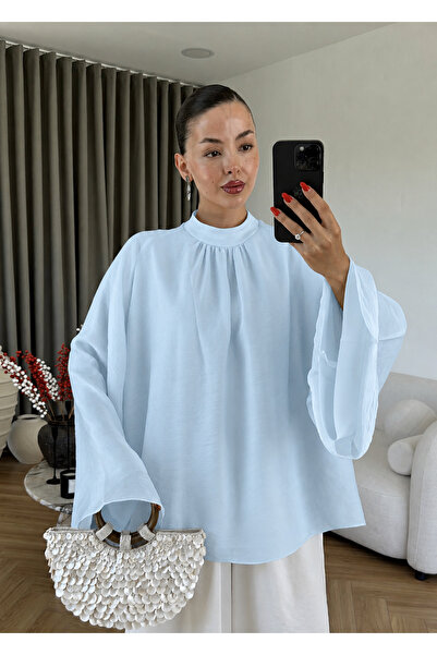 halefoglu Arkadan Fermuarlı Oversize Tasarım Bluz