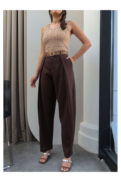 ESRAHELVACI Pleated Wide Leg Linen Trousers
