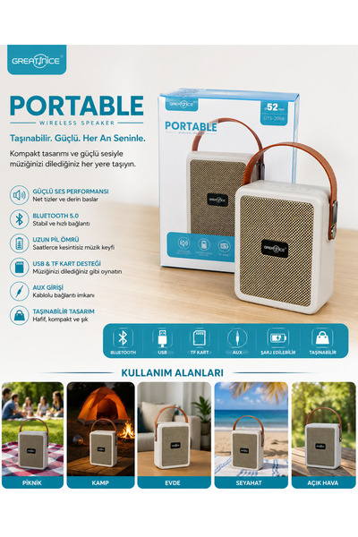 greatnice GTS-2068 Bluetooth Hoparlör Taşınabilir Kablosuz Speaker USB TF Kar...