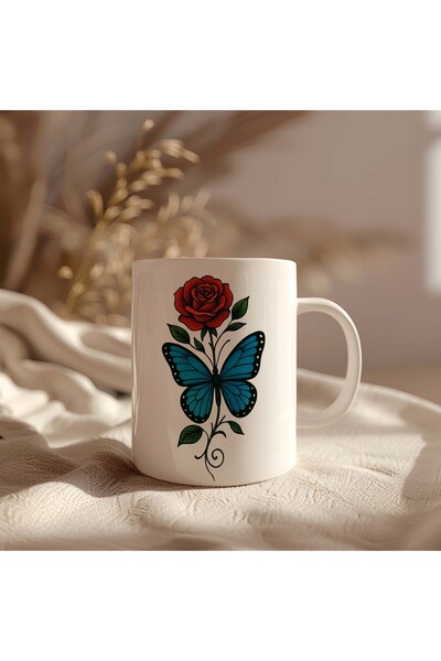 BB TRADE White Ceramic Printed Mug with Colorful Flower Design 330ml