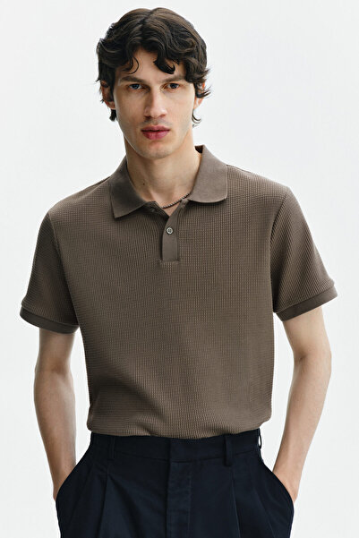 H&M Pirinç Örgülü Polo Tişört Slim Fit