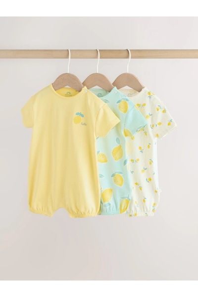 Next Baby Mavi ve Sarı Limon Baskılı Jersey Bebek Tulumu 3'lü Paket