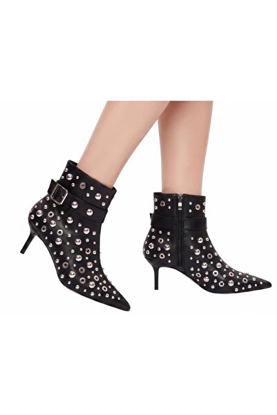 JİN BUTİK Metal Zımbalı Sivri Burun Stiletto Bot