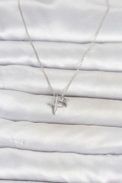 norsary Brass Silver Color Minimal Pole Star Model Women's Necklace