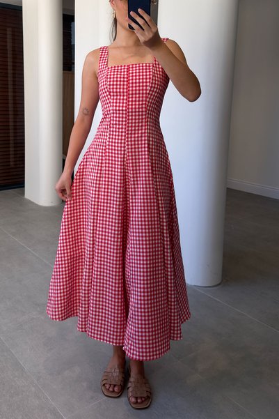 MAGARDE Gingham Maxi Dress - Red
