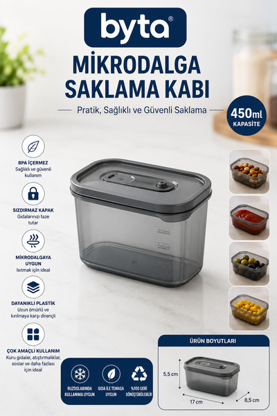 BYTA 450 ml Microwave Safe Plastic Storage Container with Lid Multi-Purpose F...