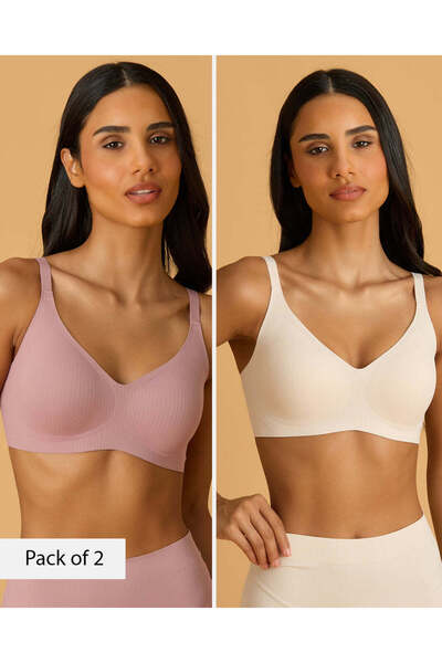 REDTAG Women Pink And Ivory 2 Pack Bonded Comfort Bras