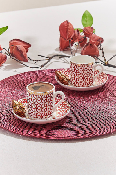Paşabahçe Nezaket Porcelain Espresso Cup Set of 2 Red, Espresso Cup
