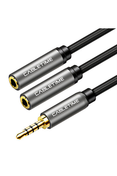 Cabletime καλώδιο ήχου 3.5mm σε 2x 3.5mm CT-P12G4P, 4-pole, 20cm, μαύρο