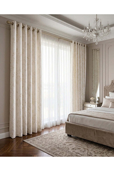 REDTAG Ivory 2 Piece Botanical Jacquard Curtain Without Lining