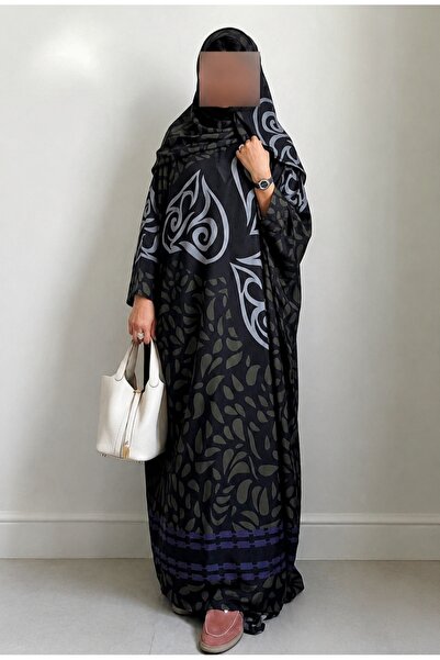 NOUR Printed Silk Abaya with Cloche Cut