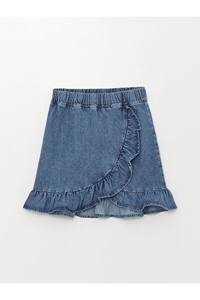 LC Waikiki Lcw Kids Blue Elastic Waist Ruffled Girls' Jean Skirt