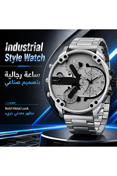Diesel Men’s Silver Metal Bracelet Watch, Bold Industrial Style Multi Dial Fa...