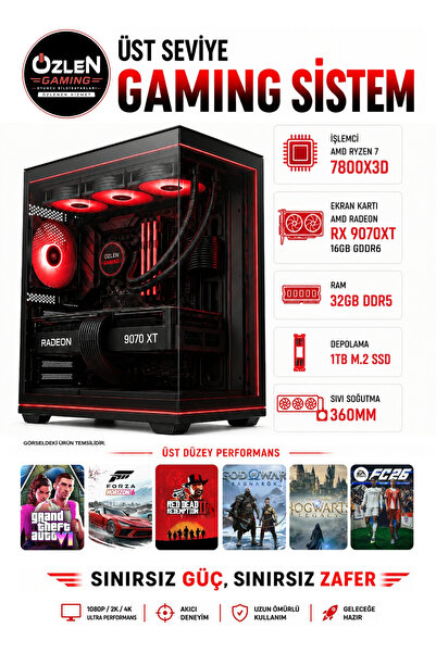 ÖZLEN XL21 RYZEN 7 7800X3D RX 9070 XT 16GB 32GB DDR5 RAM 1TB M.2 SSD Üst Sevi...
