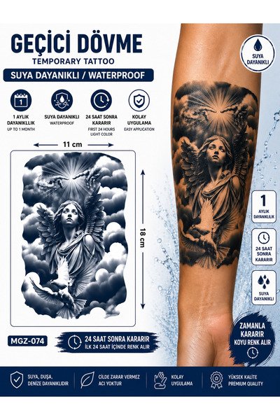medink tattoo 1 Ay Kalıcı Sonradan Kararan 11X 18 cm Kuş Melek ve güvercin mo...