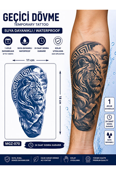 medink tattoo 1 Ay Kalıcı Sonradan Kararan 11X 18 cm Aslan model geçici dövme...