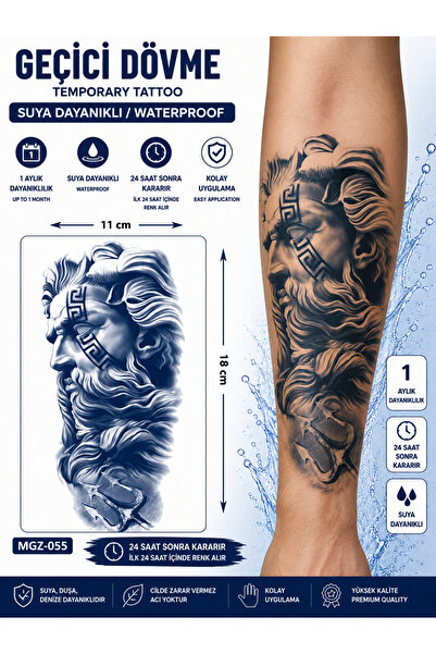 medink tattoo 1 Ay Kalıcı Sonradan Kararan 11X 18 cm Poseidon model geçici dö...