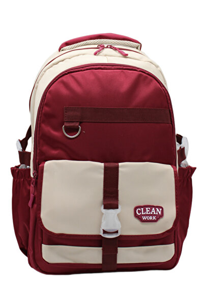 Bevitton 26012 Çok Bölmeli Bej-Bordo Okul Sırt Çantası Unisex Okul Çantası