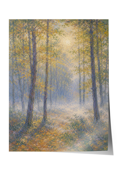 Zestia Poster inspirat de Monet cu pădure cețoasă, peisaj impresionist, fără ...