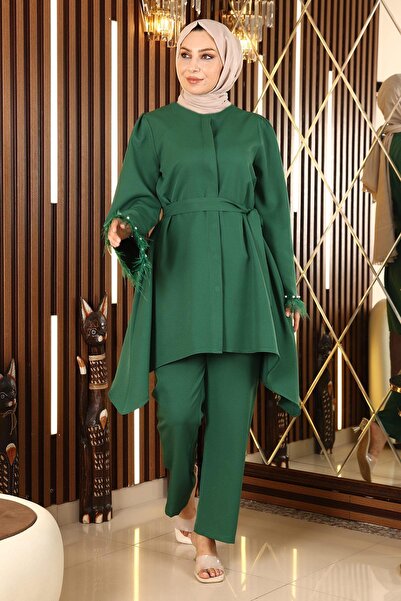 Missvalle Feather Detailed Suit Emerald 19131