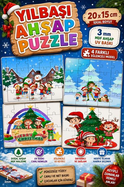 PANDA SOKAĞI Kardan Adam Puzzle 4 lü Set 20x15 cm tasarım Yeni Tasarım Puzzle...