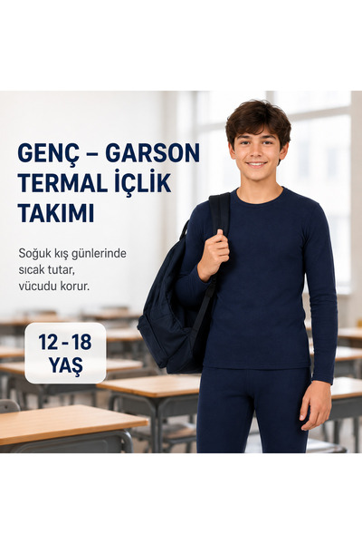 don-x |   Young Men's Thermal Underwear Set Cotton Waiter Size Dark Blue (12-...