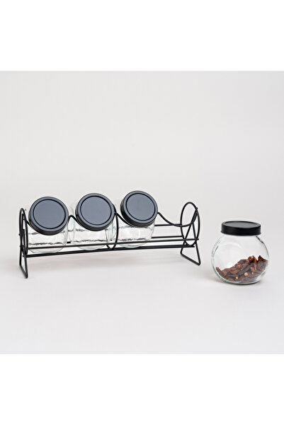 Alberto glass spice jar set with metal rack 4 pcs