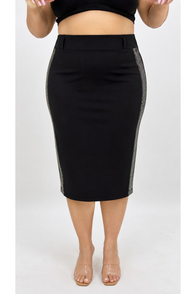 ZANESSİ FASHION Plus Size Knitted Stone Pencil Skirt