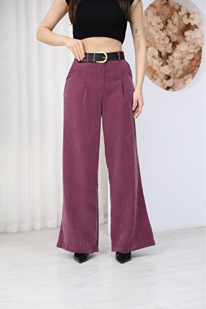 Mersella Erera Women's High Waist Wide Leg Tencel Look Pants - with Belt Gift