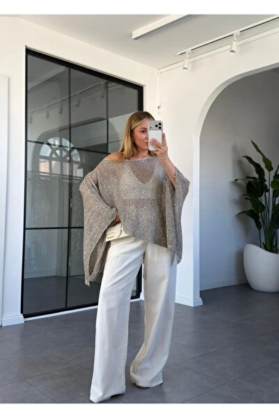 timagna Women's Sequined Mercerized Cape Blouse Asymmetrical Posture New Seas...