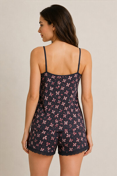 HNX Kadın Desenli İp Askılı Şortlu Pijama Takım