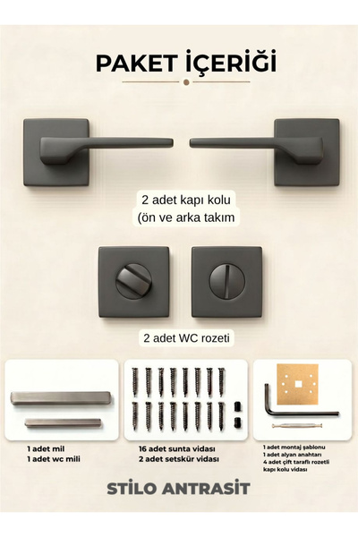 almital mobilya aksesuarları furniture accessories Stilo Anthracite Square Ba...
