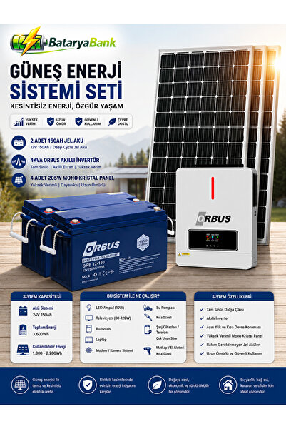 BataryaBank Kesintisiz Enerji Paketi 2x150Ah Jel Akü 4kW Akıllı İnvertör 4x20...