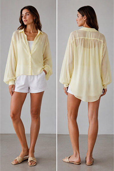 MODA Butter Yellow Transparan Gömlek